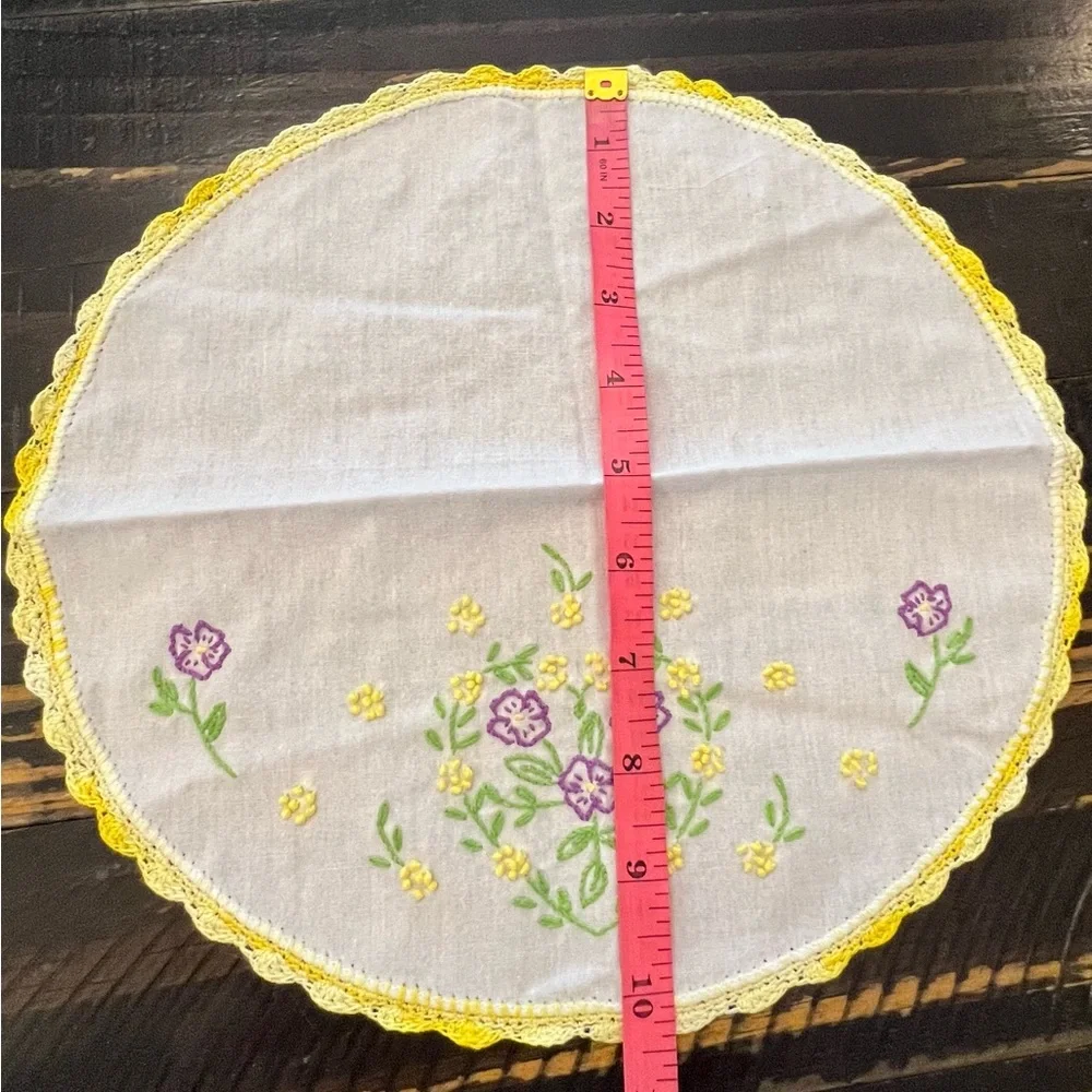 Handmade Embroidered Dresser Scarf Set Of 2 Crochet Trim Floral Colorful‎